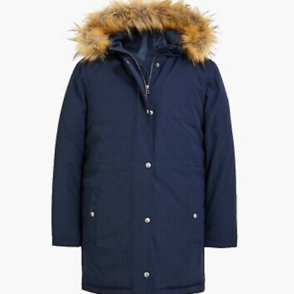 J. Crew Factory Navy Faux Fur Winter Parka AG513 Coat XXS